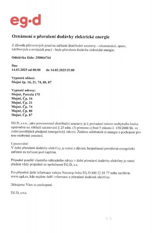 Přerušení dodávky elektrické energie