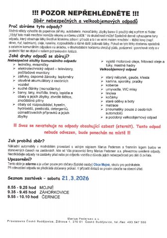 Velkoobjemový svoz odpadu jaro 2026